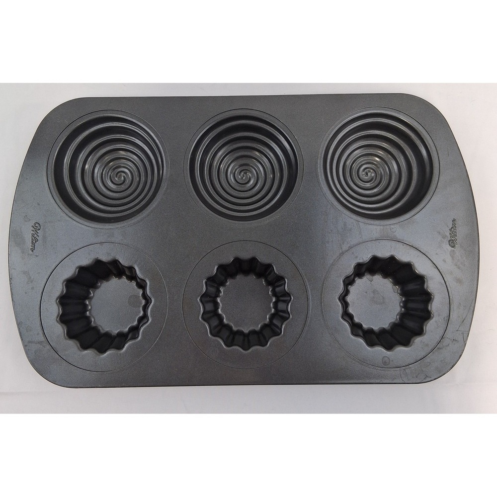 Wilton Dimensions 6 Cavity Nonstick Mini Bundt Cake Pan Spiral Fluted Scalloped